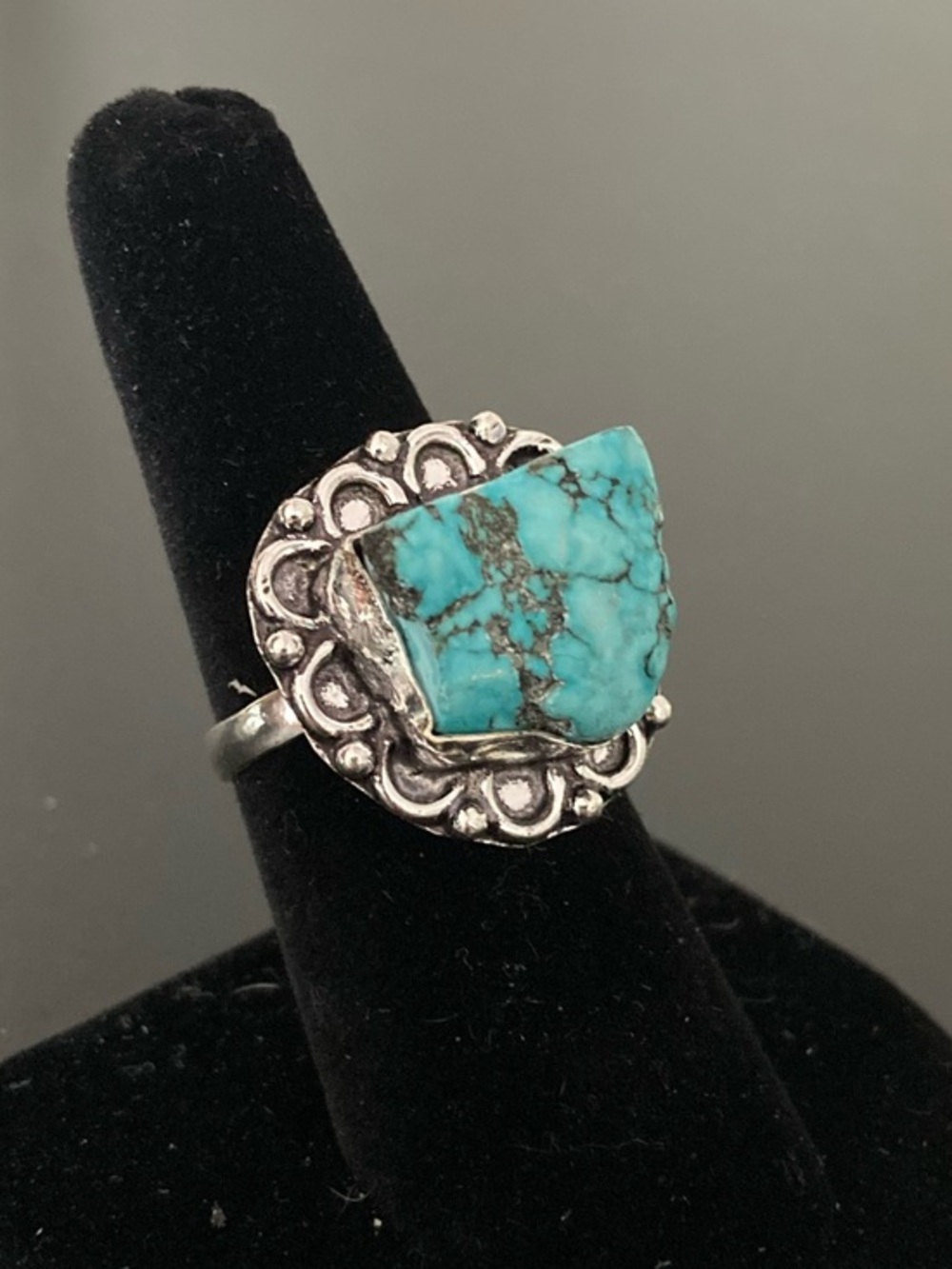 Turquoise Stone Silver Ring - Women Jewelry Size 7